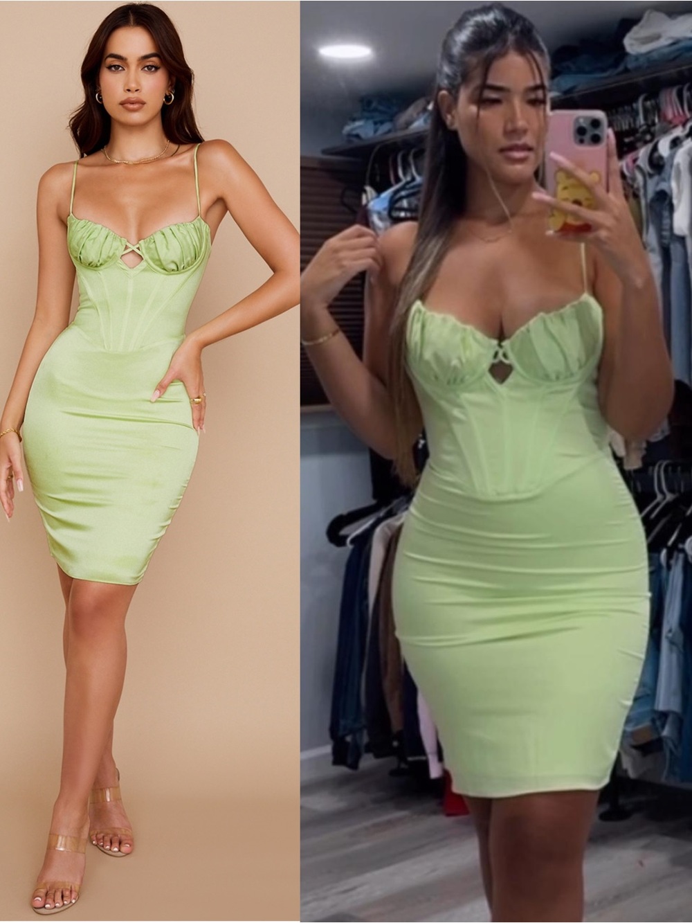HOUSE OF CB Mint Satin Sweetheart Neck Bustier Corset Bodice Bodycon Dress XS‎ - Picture 3 of 17